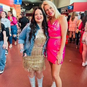 Pink sequin top & matching skirt